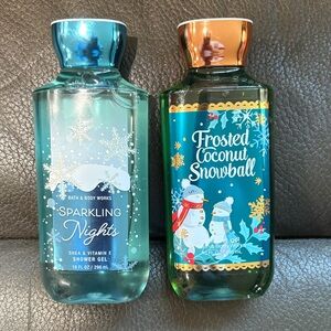 Bath and body shower gel scents in sparkling lights and frosted coconut snowball